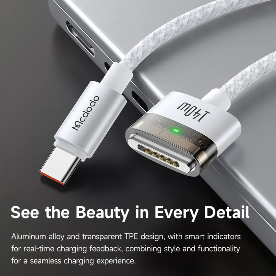 McDodo CA-2071 USB-C Kabel MagSafe 3 - 140W - 2m - Wit - afbeelding 3 van 6