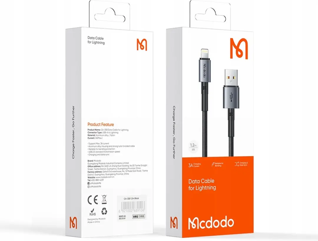 McDodo CA-3580 USB-A naar Lightning Kabel - Zwart - afbeelding 4 van 6