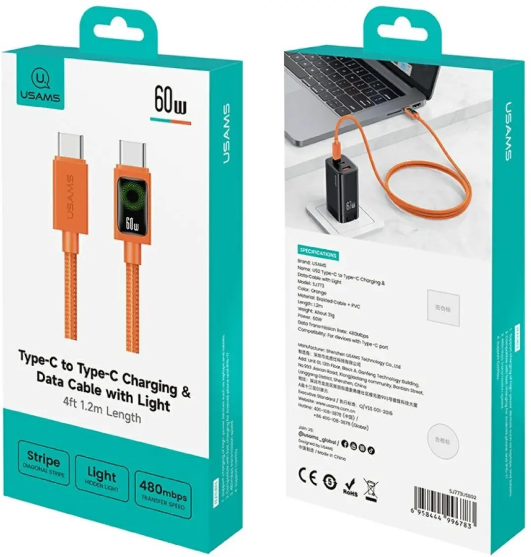 USAMS SJ773USB02 USB-C naar USB-C Kabel - 60W - 1,2m - afbeelding 4 van 6