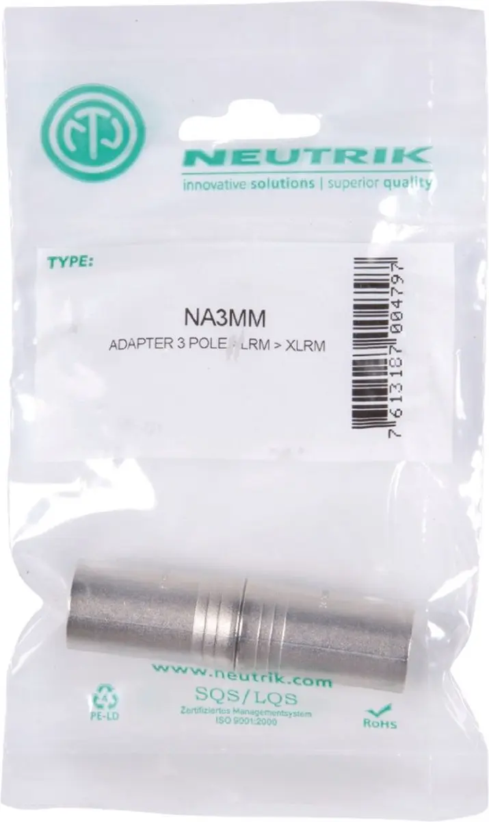 Neutrik NA3MM XLR-adapter - Zilver - afbeelding 5 van 6