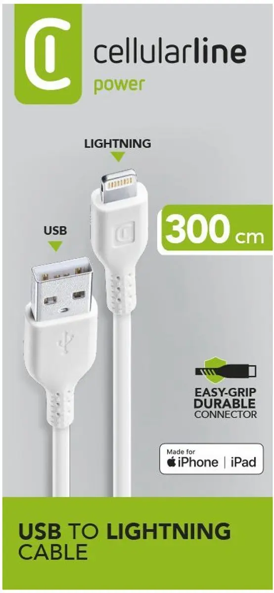 Cellularline USBDATAMFIIPH3MW Lightning-kabel 3m - Wit - afbeelding 4 van 5