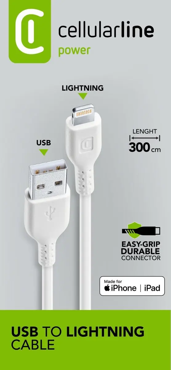 Cellularline USBDATAMFIIPH3MW Lightning-kabel 3m - Wit - afbeelding 5 van 5