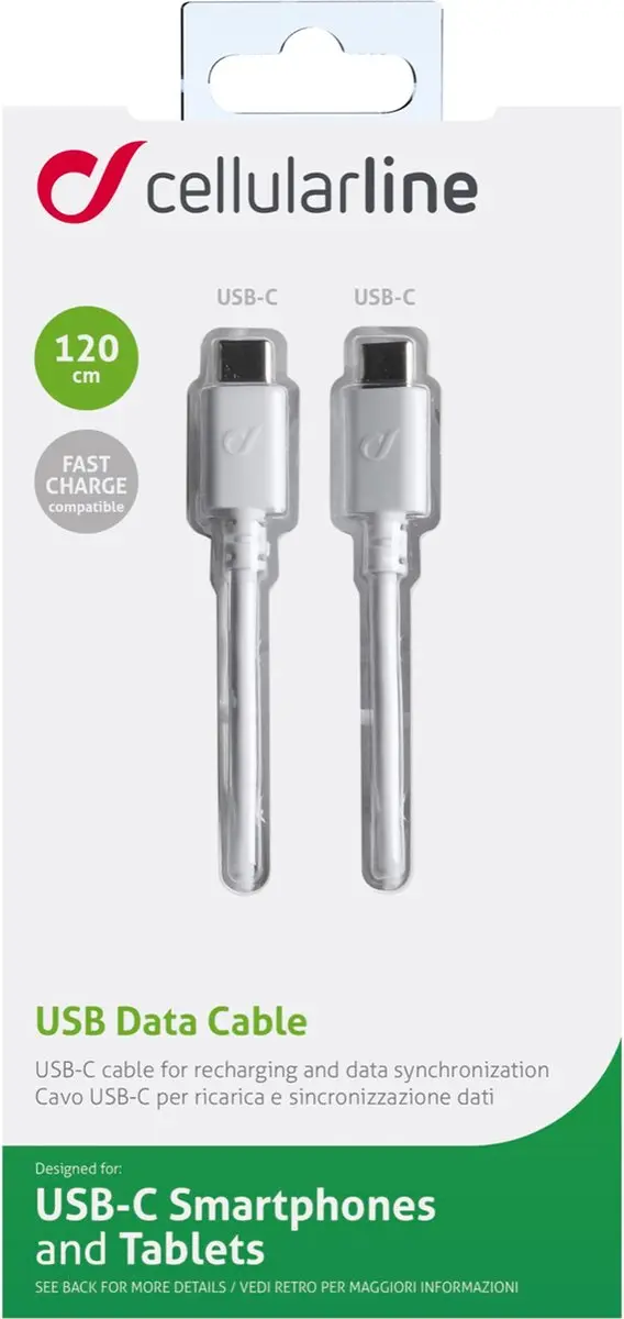 Cellularline USBDATACUSBC-CW USB-C Kabel 1.20m - Wit - afbeelding 5 van 6