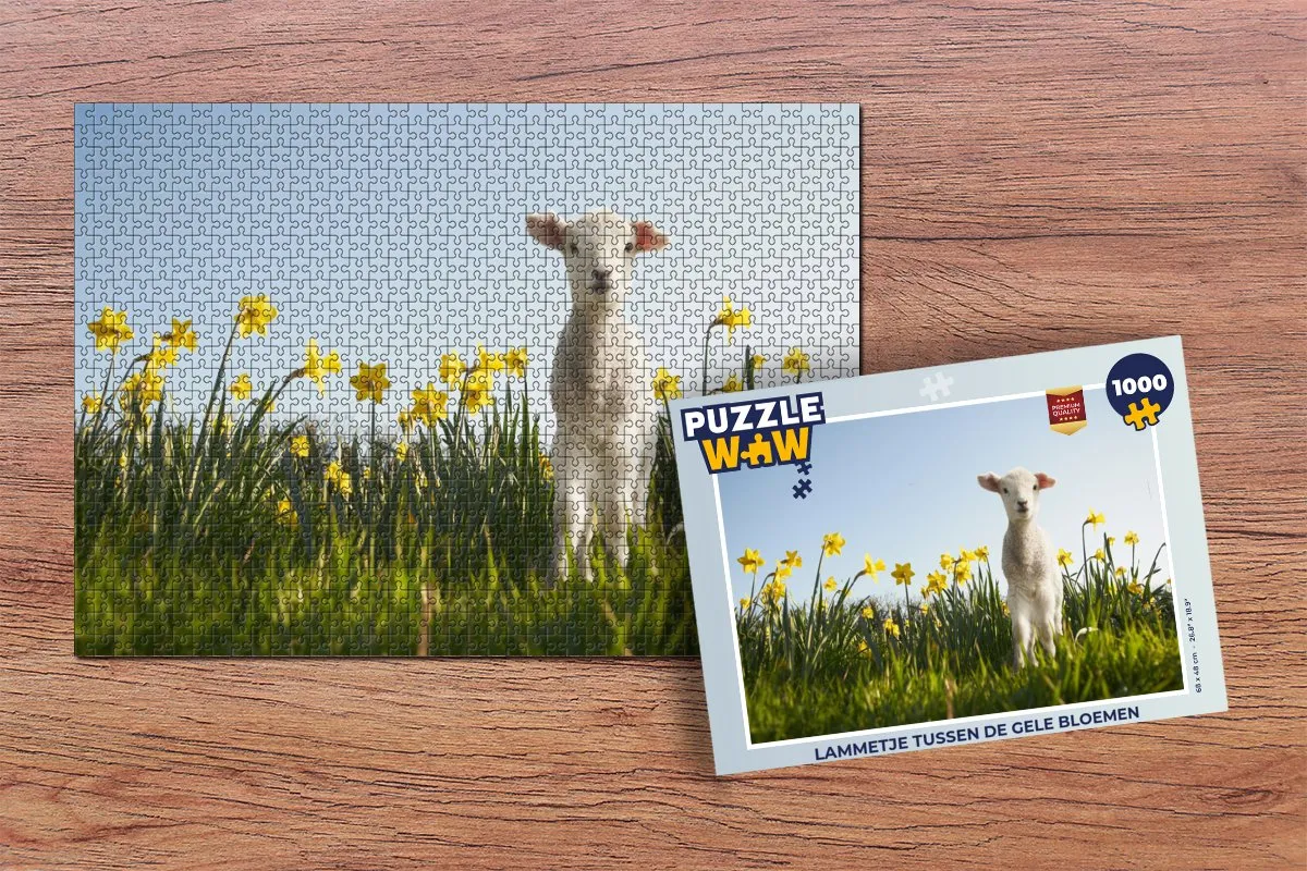 PuzzleWow Legpuzzel Lammetje tussen de gele bloemen 1000 Stuks - Multicolor
