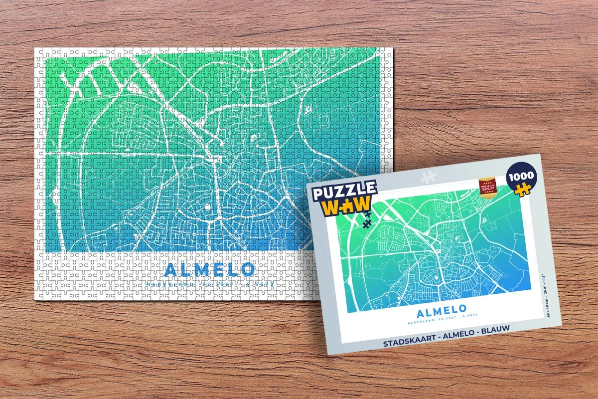 PuzzleWow Stadskaart Almelo Legpuzzel 1000 Stuks - Multicolor
