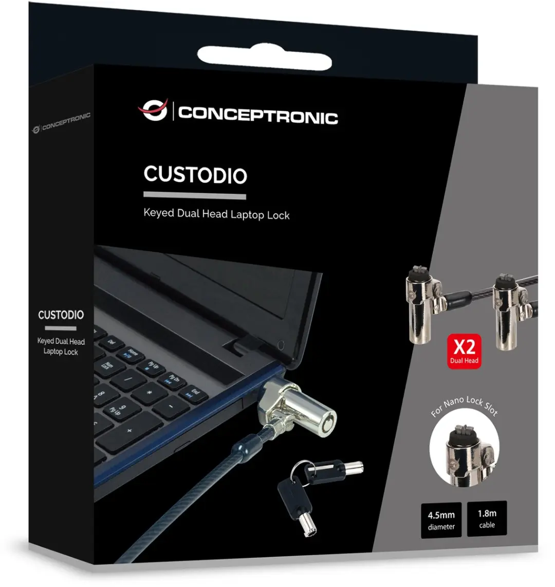 Conceptronic CUSTODIO02BNTM Kabelslot 1,8m - Zwart - afbeelding 4 van 6