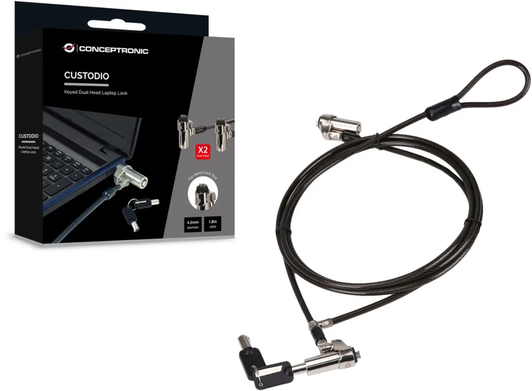 Conceptronic CUSTODIO02BNTM Kabelslot 1,8m - Zwart - afbeelding 6 van 6