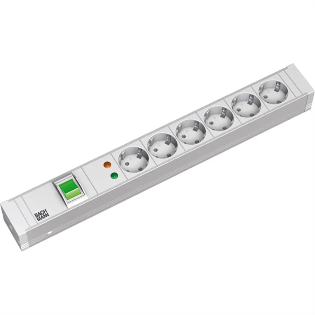 BACHMANN 19 1,5U 6xCEE7/3 1xswitch SPD voeding 2,0m CEE7/7