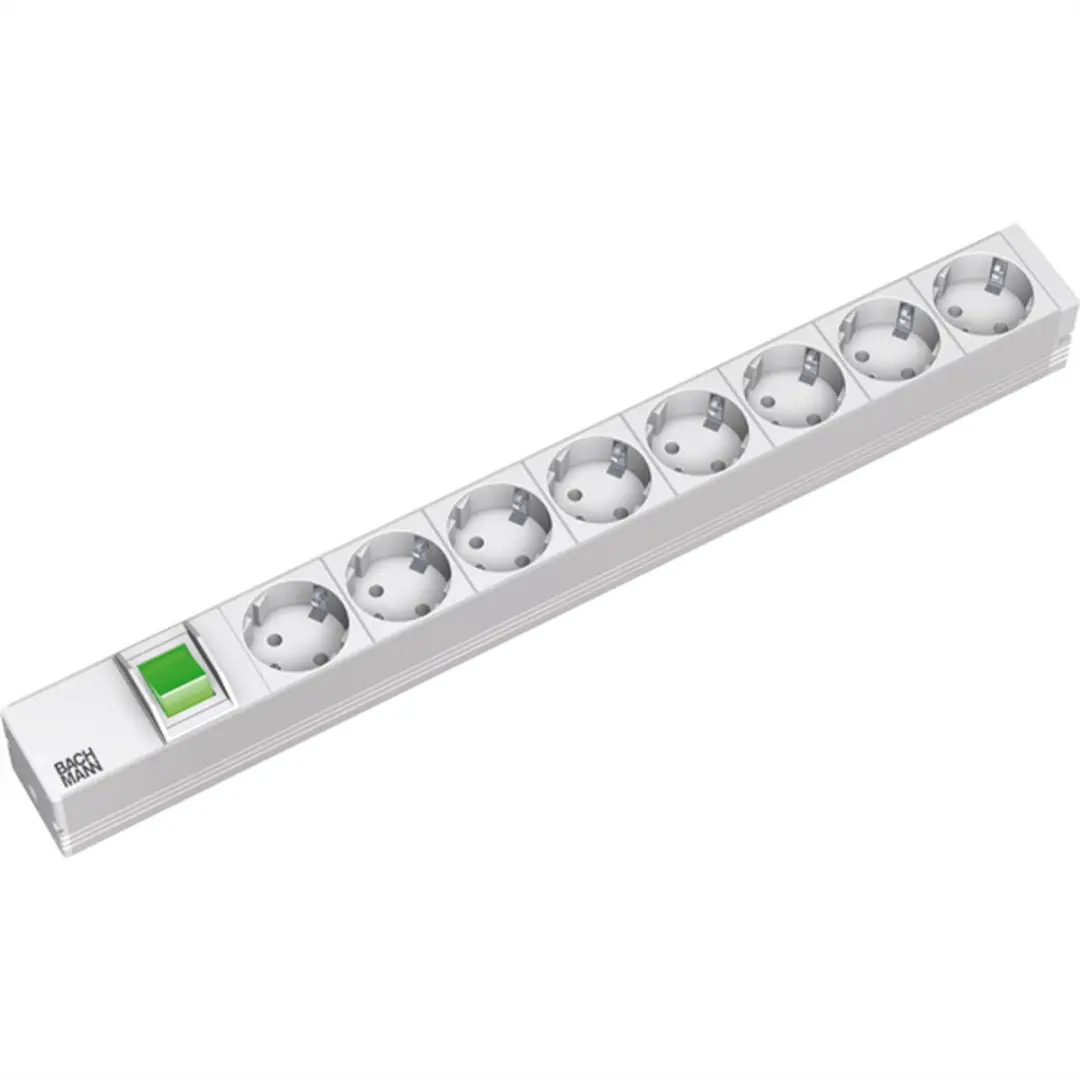 Bachmann 19" 1U Stekkerdoos 8x CEE 7/3 met Schakelaar