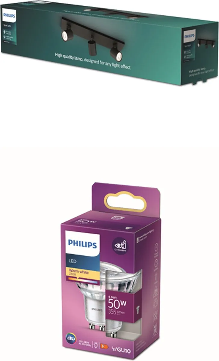 Philips Runner Opbouwspot 3x GU10 - Warmwit - Zwart
