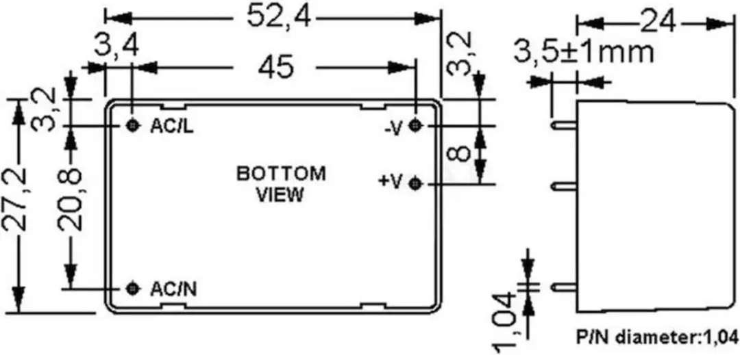 Mean Well IRM-20-24 AC/DC Printvoeding - 24V 0.9A - afbeelding 2 van 5