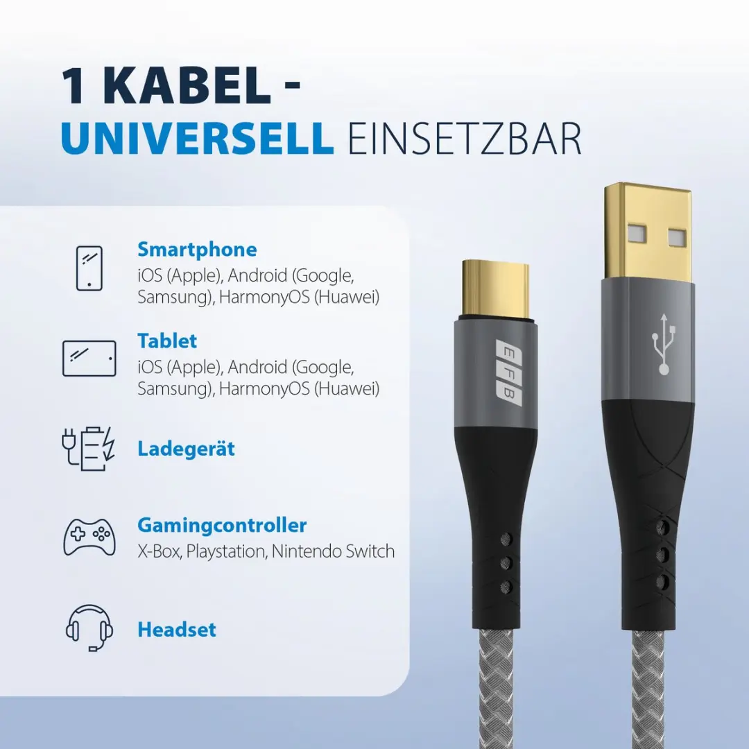 EFB Elektronik USB-AC-00001 USB-kabel 60W - Zwart/Grijs - afbeelding 3 van 6