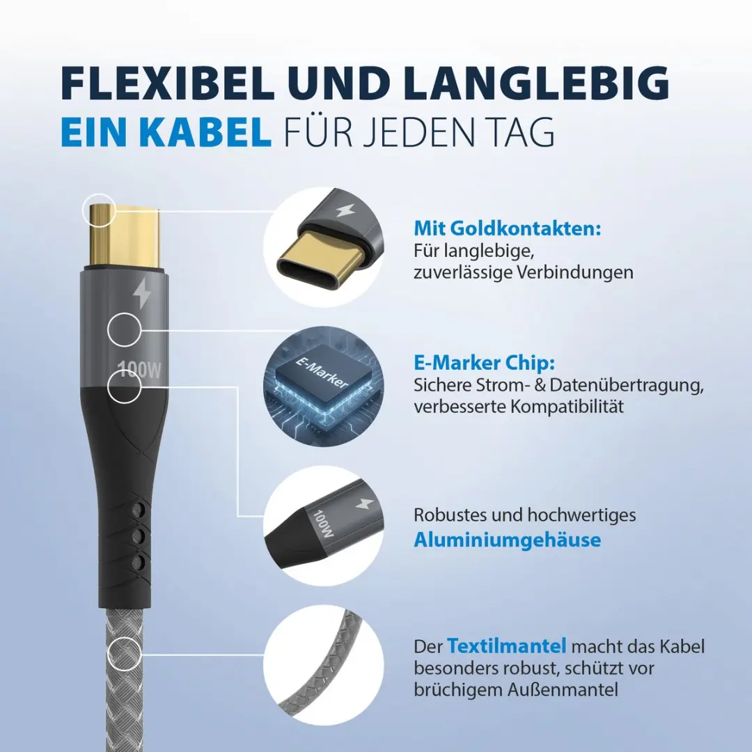 EFB Elektronik USB-CC-00003 USB-C-kabel 100W 2m - Grijs - afbeelding 3 van 6