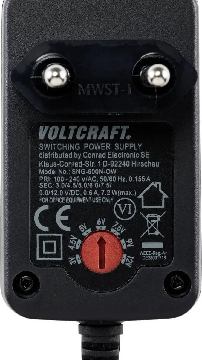 Voltcraft SNG-600N-OW Stekkernetvoeding - 0.6A - 7.2W - afbeelding 2 van 5