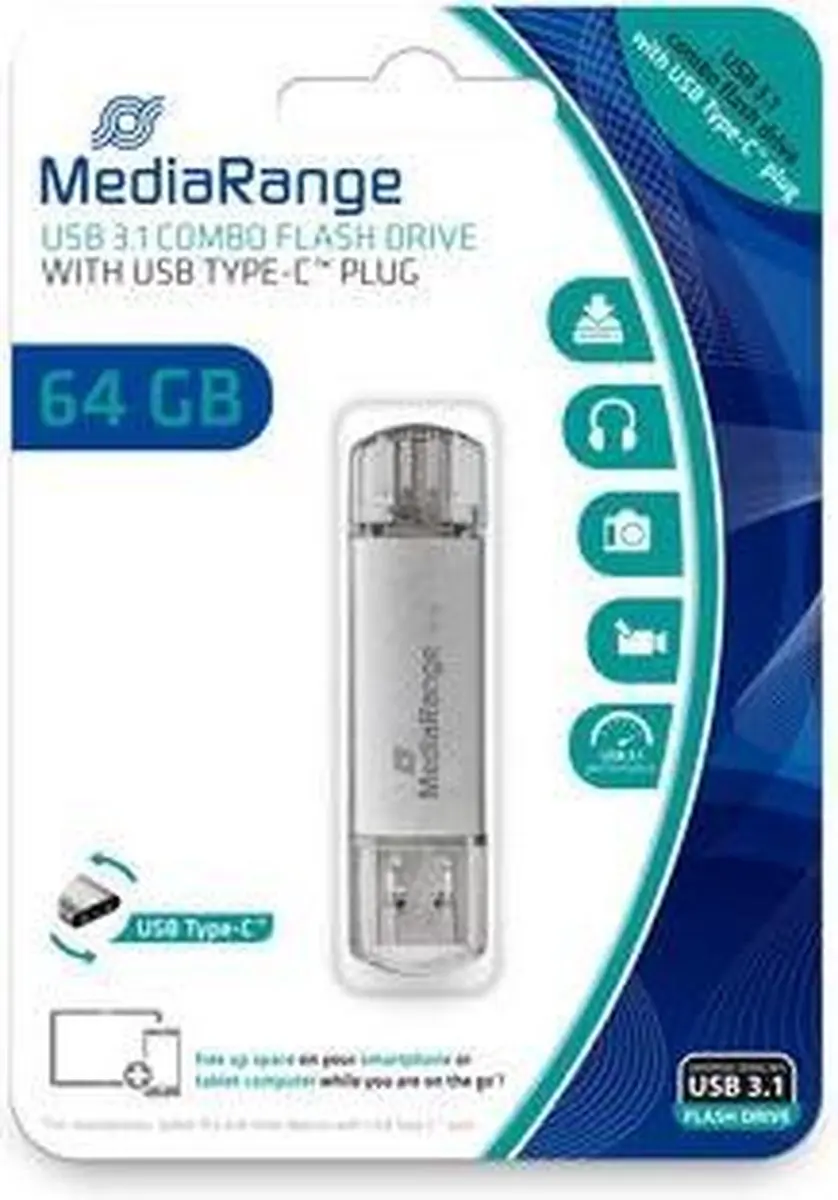 MediaRange USB-stick 64GB combo USB-A/USB-C 3.2