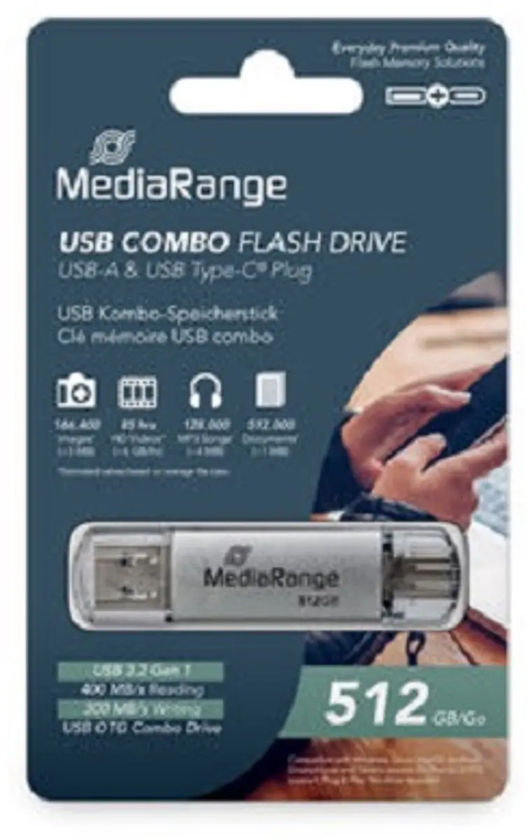 MediaRange MR940-1 USB-stick 512GB USB-A/USB-C - Zilver - afbeelding 3 van 4
