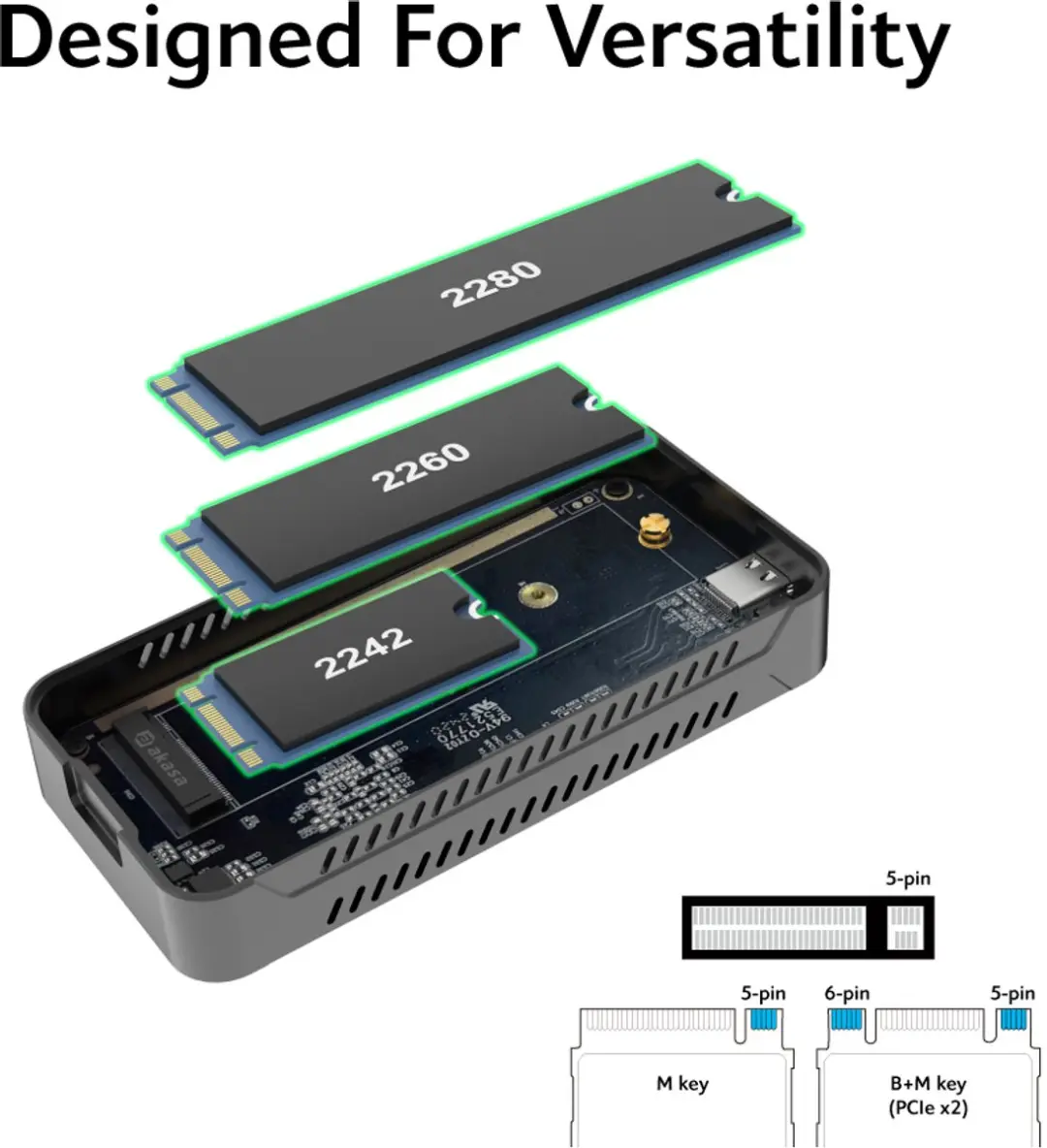 Akasa AK-ENU4M2-01 M.2 SSD-behuizing USB-C - Aluminium - afbeelding 4 van 6