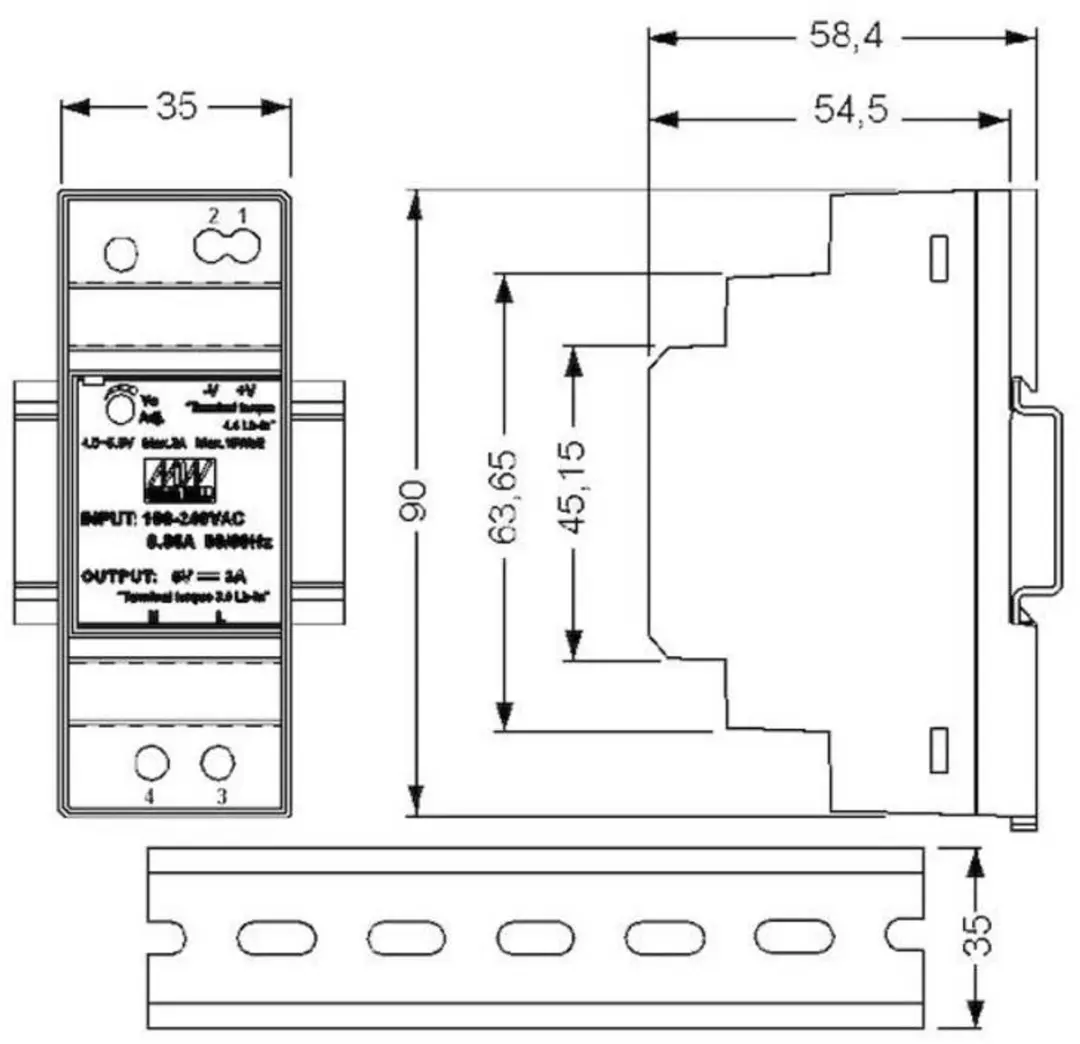 Mean Well HDR-30-12 DIN-rail voeding 12V 2A - afbeelding 3 van 5