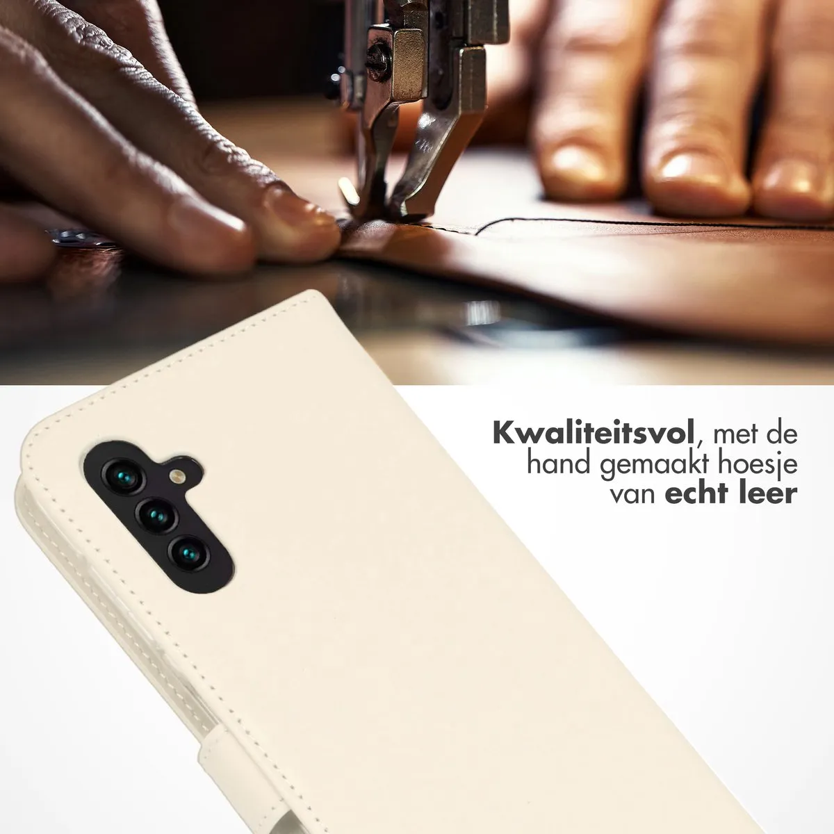 Selencia Hoesje Samsung Galaxy A13 5G/A04s - Echt Lederen Bookcase - Grijs