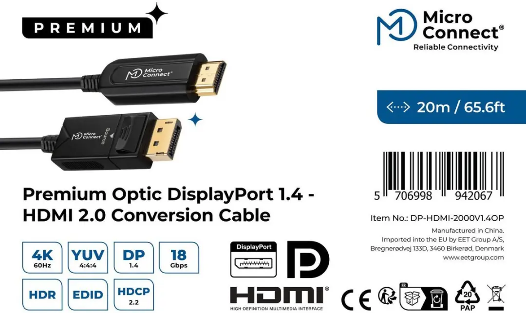 MicroConnect DP-HDMI-2000V1.4OP Videokabel - 20m - Zwart - afbeelding 5 van 6