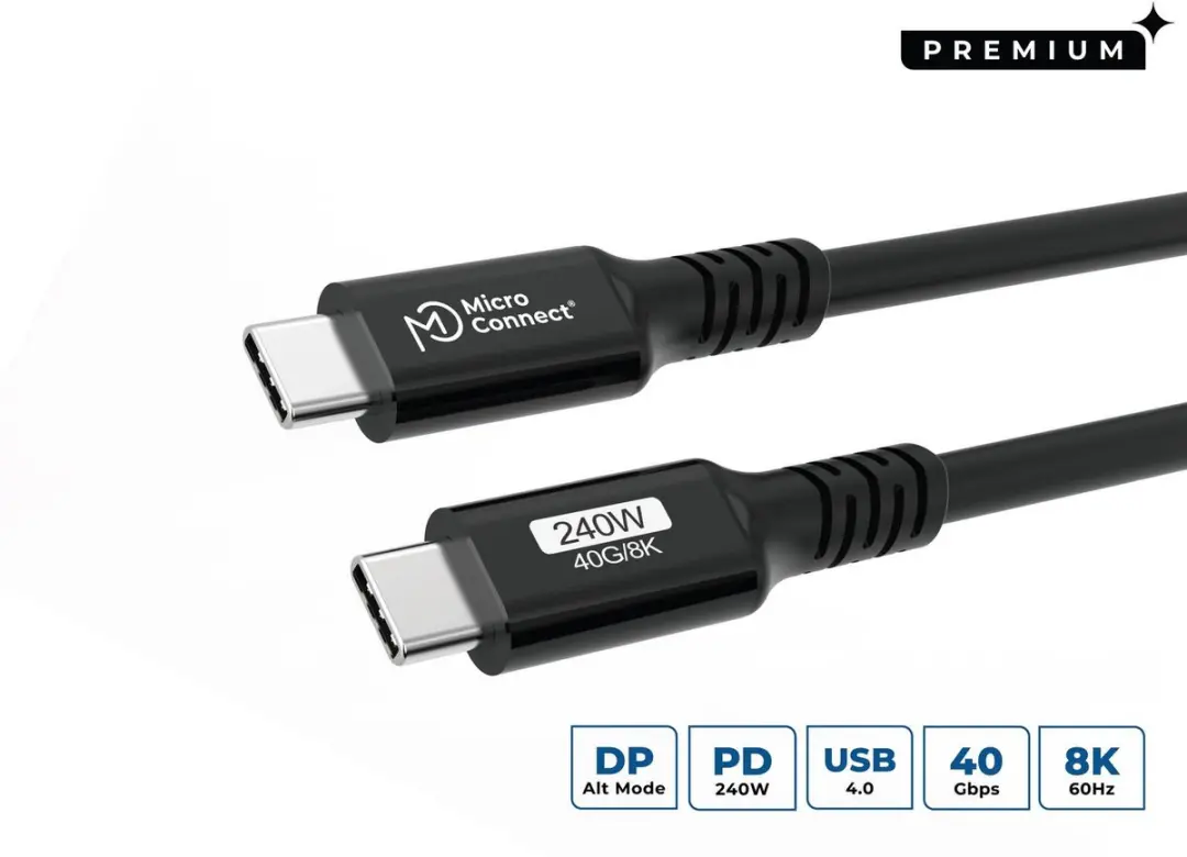 MicroConnect USB4CC3-240W USB-C kabel 3m - 240W - Zwart - afbeelding 3 van 5