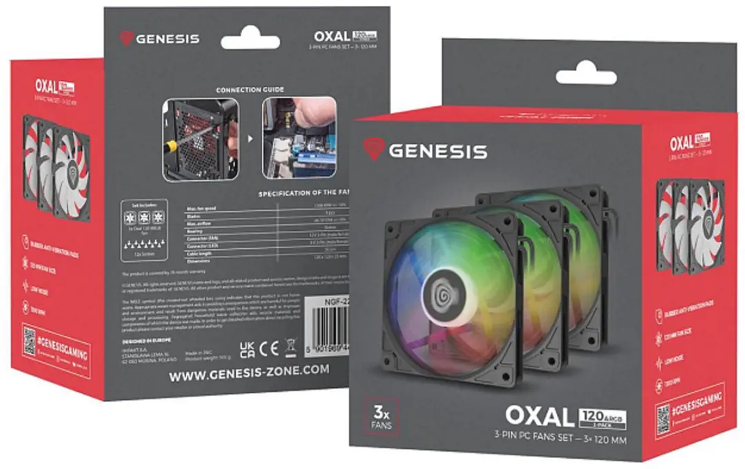 Genesis Oxal 120 ARGB NGF-2265 PC Ventilator - 3x - afbeelding 3 van 6