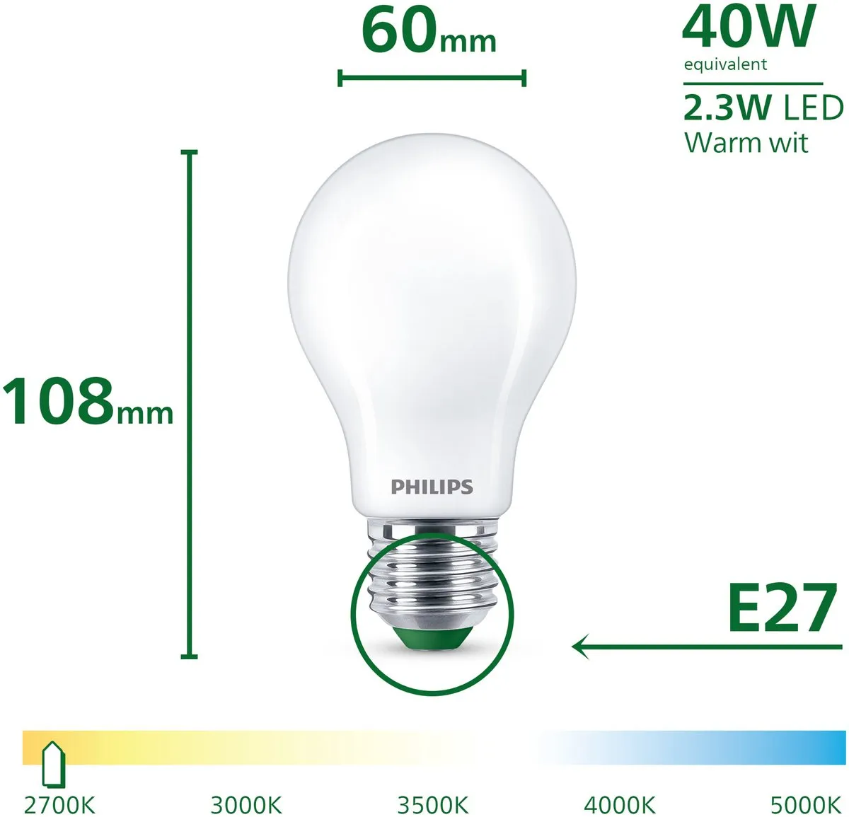 Philips UltraEfficient LED A60 E27 2.3W Warmwit Mat