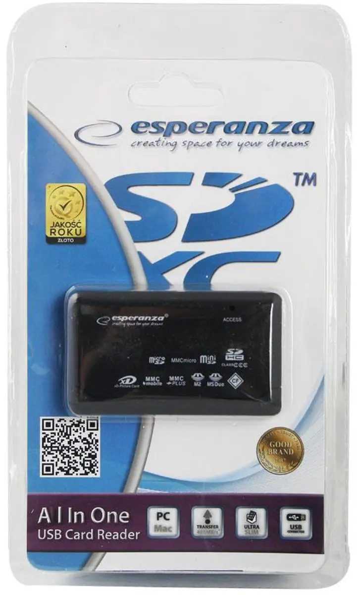 Esperanza EA119 Kaartlezer USB 2.0 - SDXC - Zwart - afbeelding 3 van 4