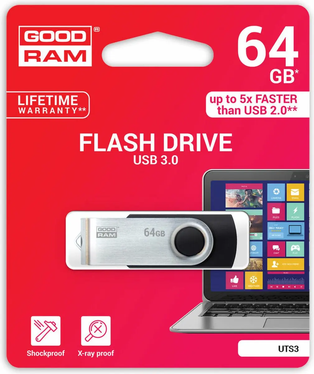 Goodram UTS3 USB-stick 64GB - USB-A 3.2 - Zwart - afbeelding 3 van 6