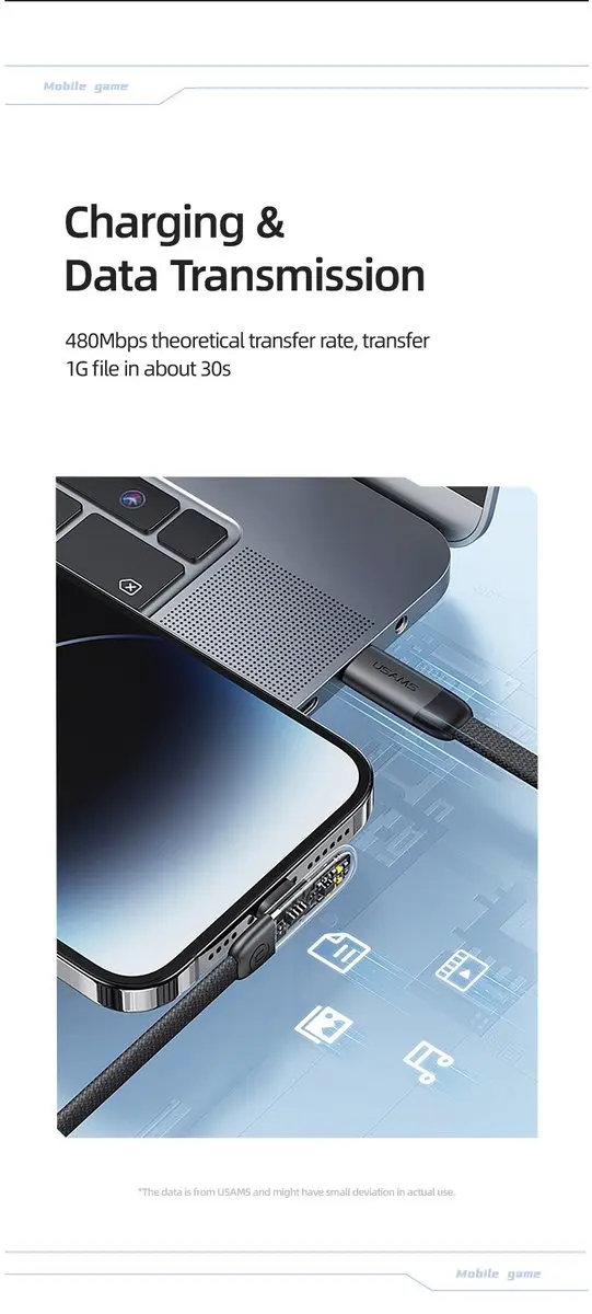 USAMS Iceflake SJ583US Kabel USB-C naar Lightning 20W - Zwart - afbeelding 3 van 6