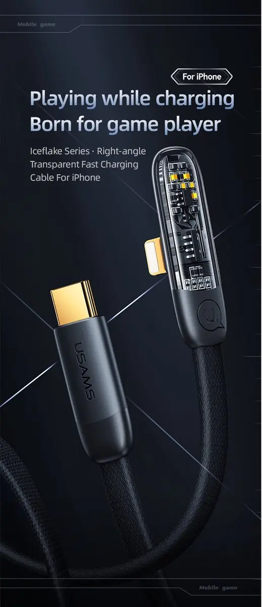 USAMS Iceflake SJ583US Kabel USB-C naar Lightning 20W - Zwart - afbeelding 2 van 6