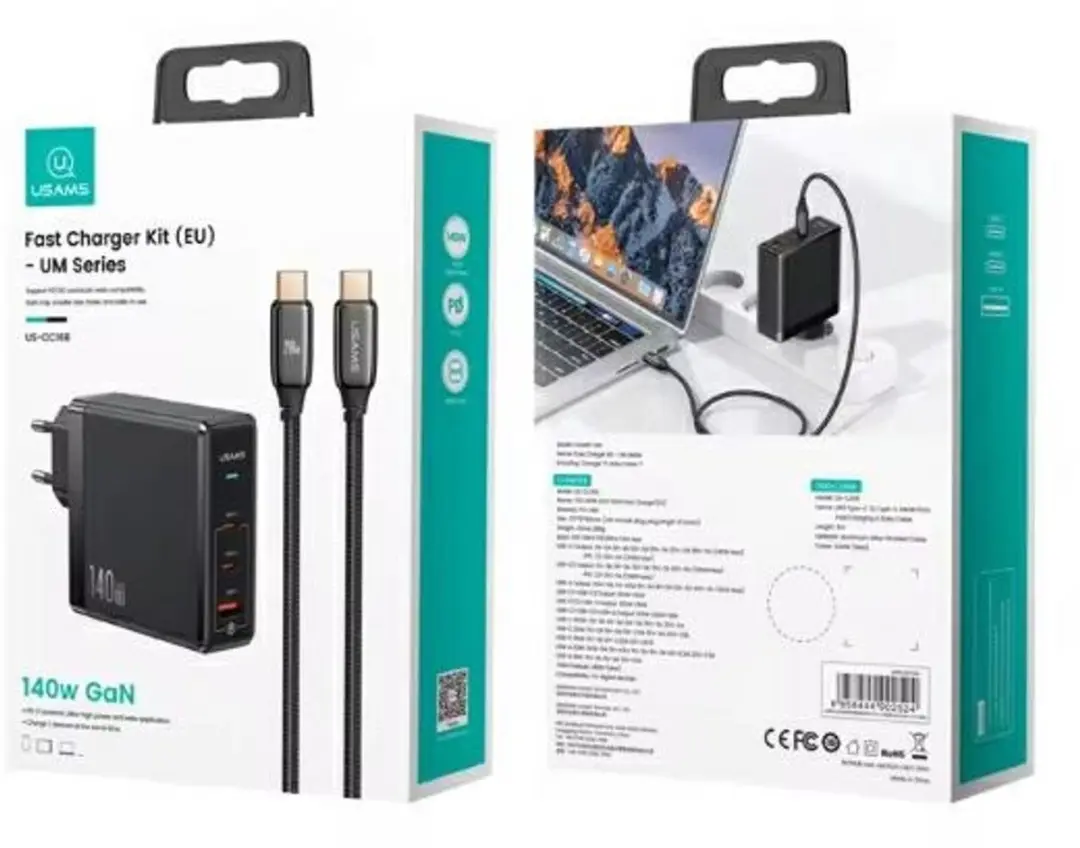 USAMS UM Series 140W GaN Snellader Kit - Zwart - afbeelding 4 van 5