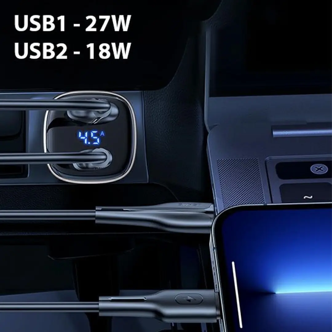 USAMS C29 Autolader US-CC154 45W - 2x USB-A - Goud - afbeelding 3 van 6