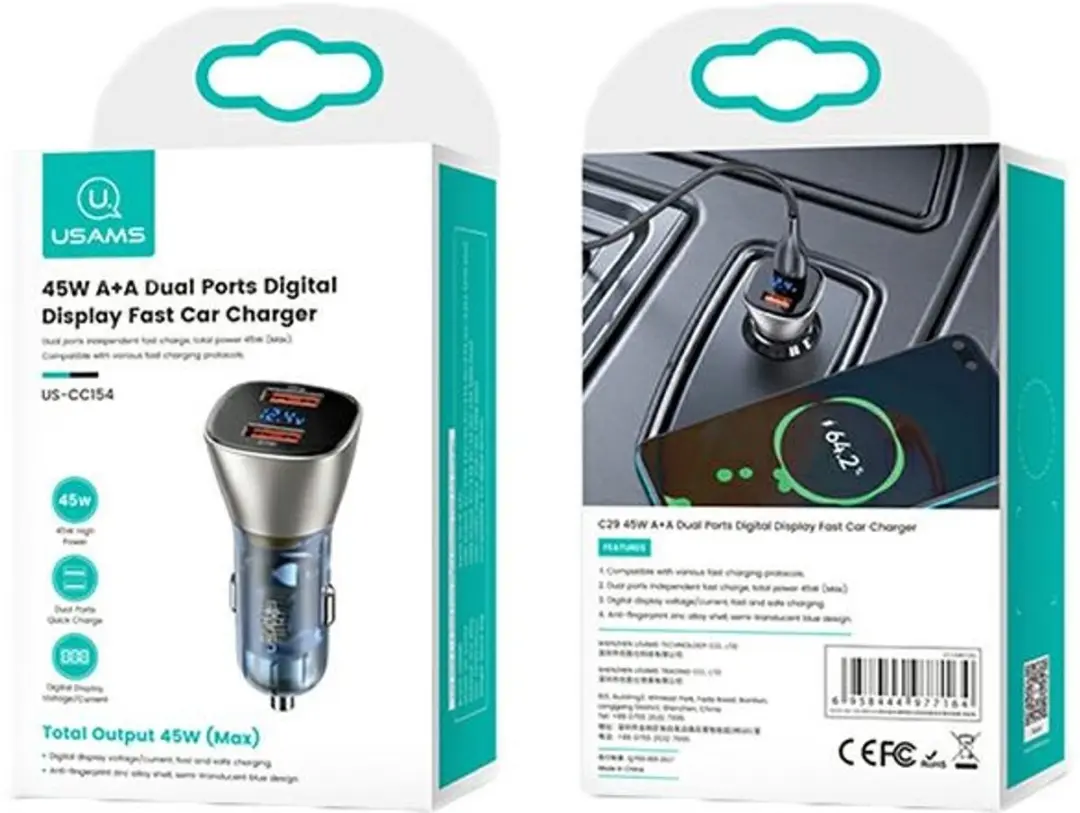 USAMS C29 Autolader US-CC154 45W - 2x USB-A - Goud - afbeelding 4 van 6