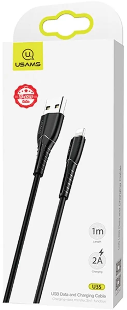 USAMS U35 Lightning Kabel 2A 1m - Zwart - afbeelding 2 van 6