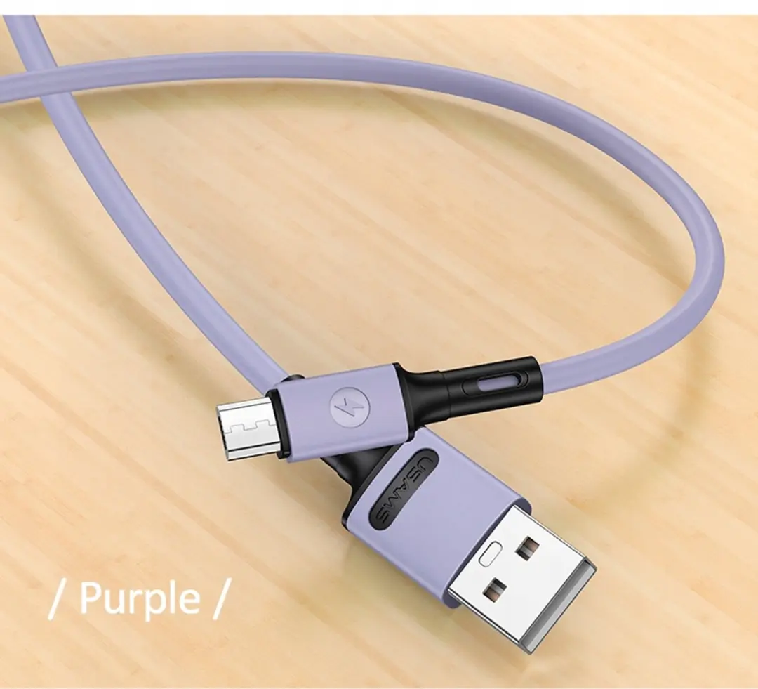 USAMS U52 microUSB Kabel 1m - 2A Snelladen - Paars - afbeelding 4 van 6
