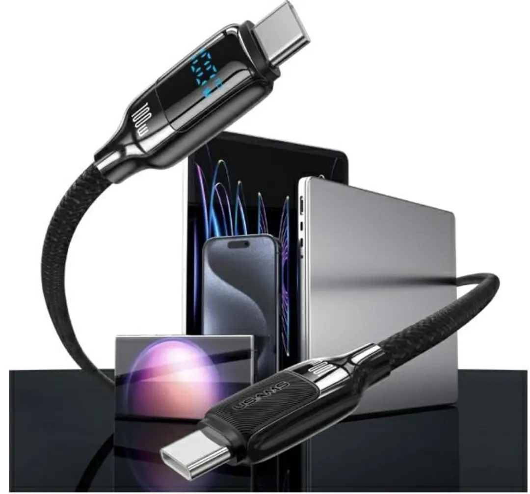USAMS USB-C naar USB-C Kabel 100W 1,2m - Grijs - afbeelding 3 van 5
