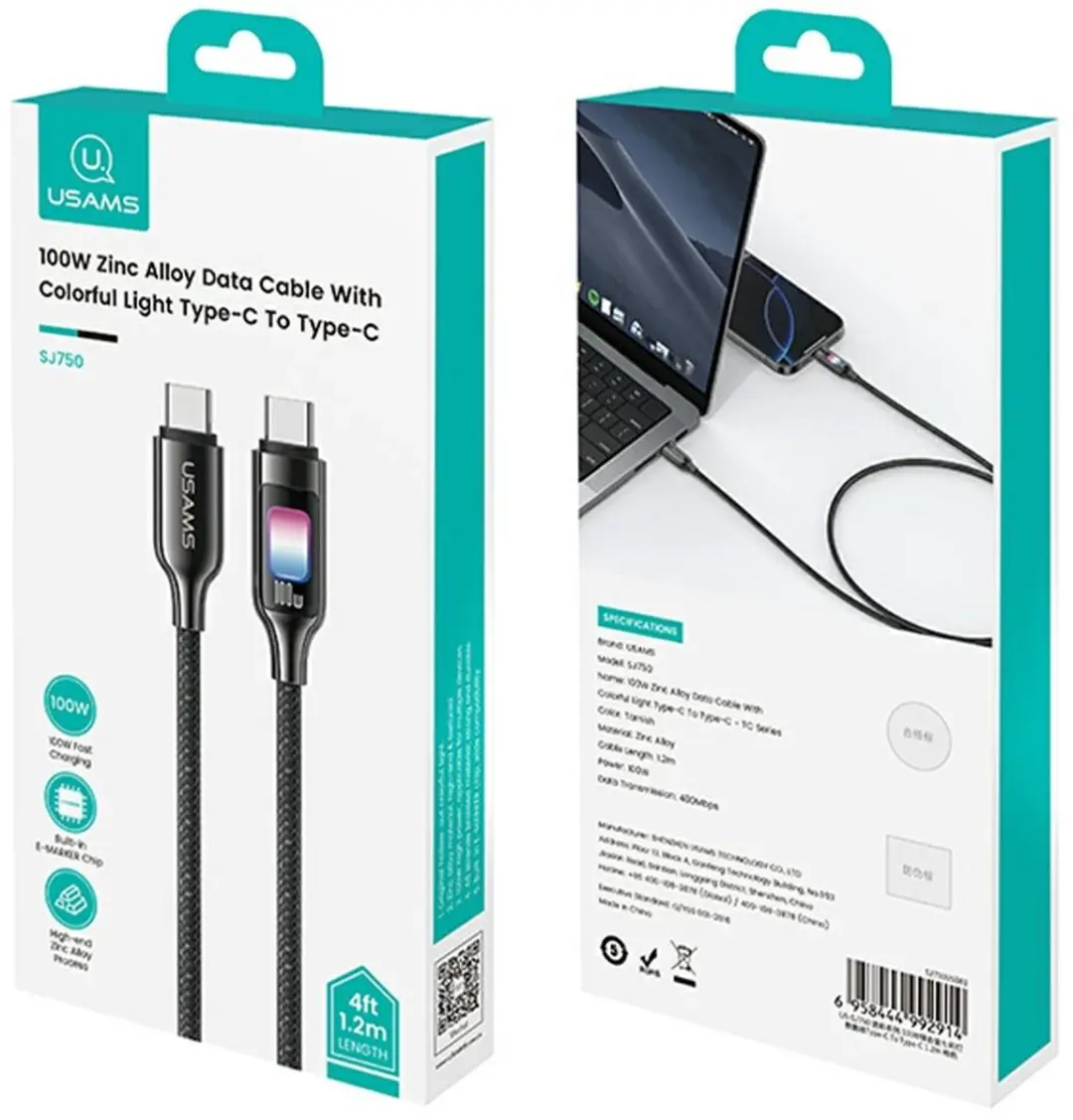 USAMS TC Series SJ750 USB-C Kabel 100W - 1,2m - afbeelding 4 van 6