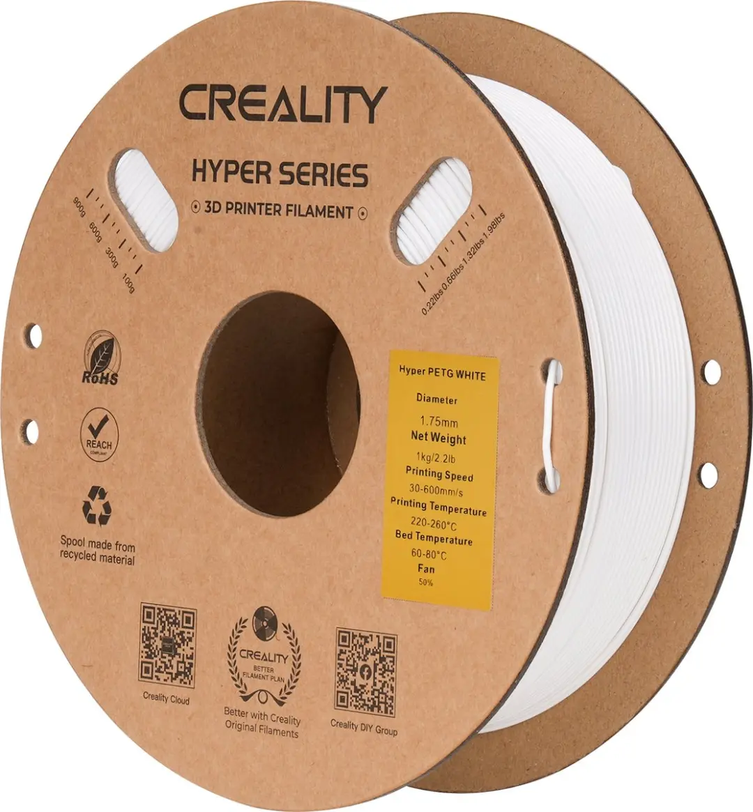 Creality Hyper PETG Filament 1,75mm 1kg - Wit - afbeelding 2 van 6