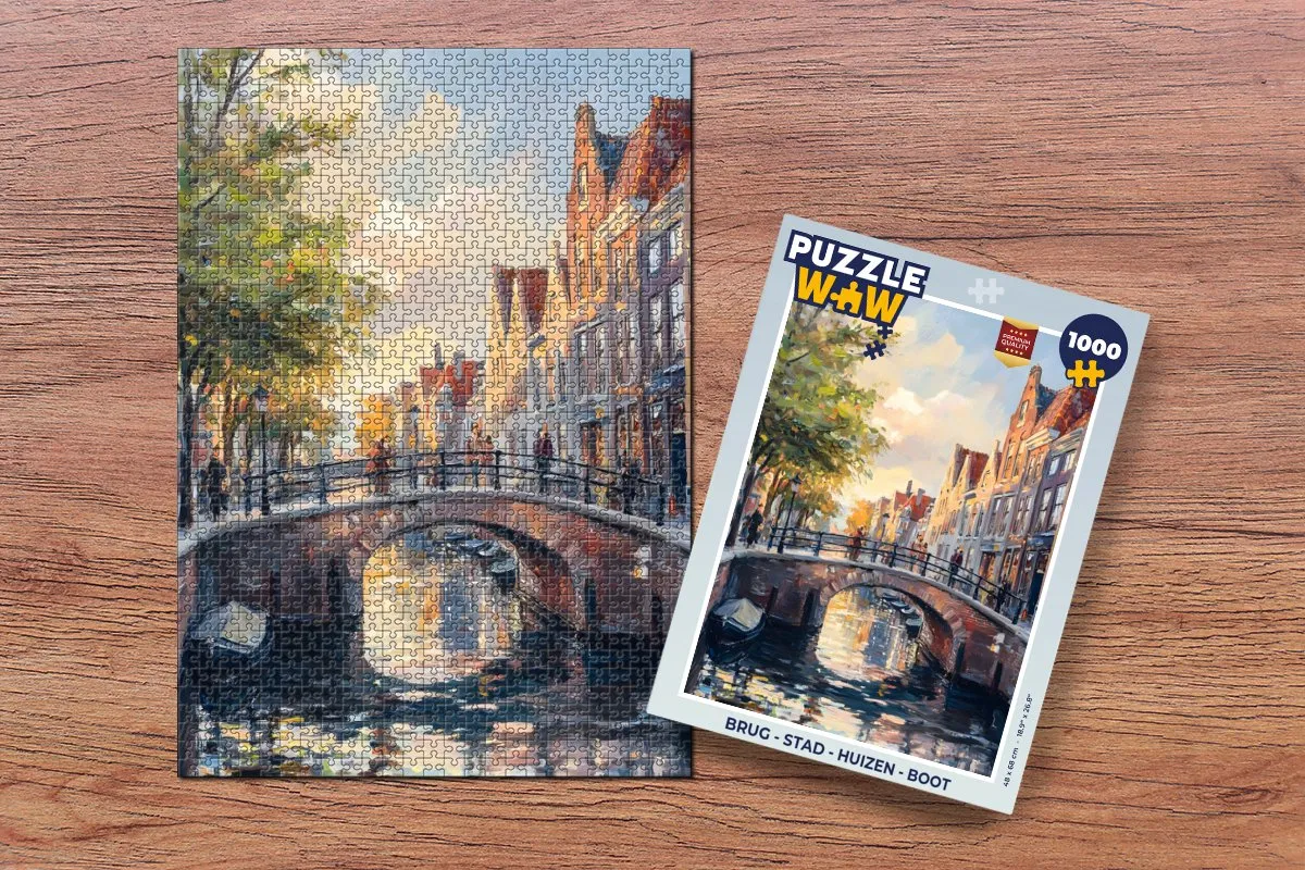 PuzzleWow Legpuzzel 1000 Stuks - Brug Stad Gracht