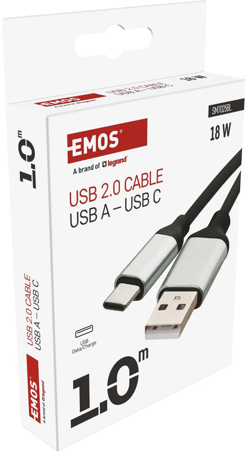 Emos SM7025BL USB-kabel USB-A naar USB-C 1m - Zwart - afbeelding 5 van 6