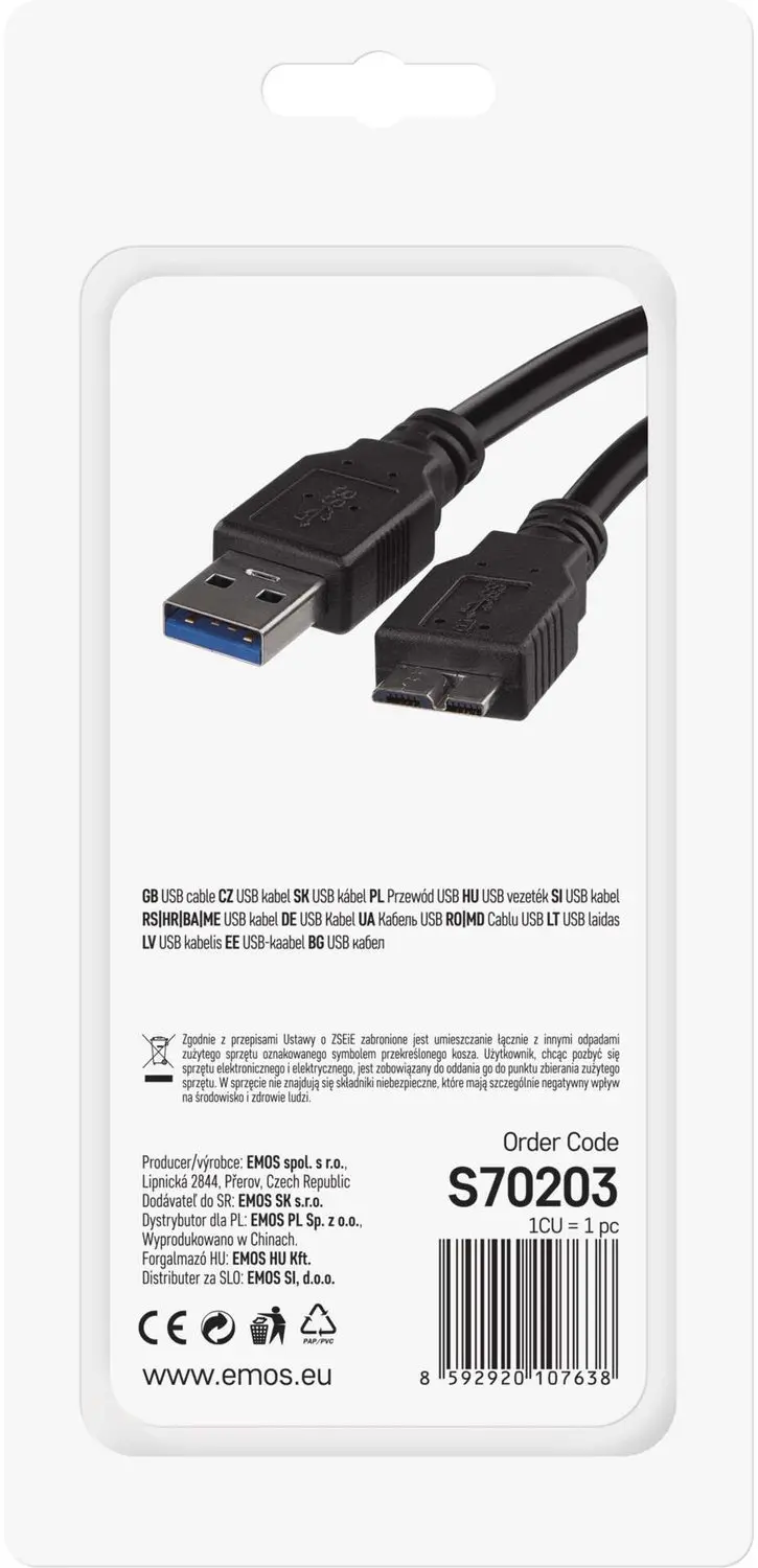 Emos USB-kabel 3.0 A - Micro-B 1m S70203 - afbeelding 3 van 6