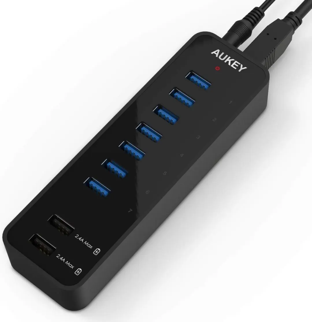 AUKEY SuperSpeed 7-poorten USB 3.0-hub met 2 slimme oplaadpoorten (tot 2.4A) met