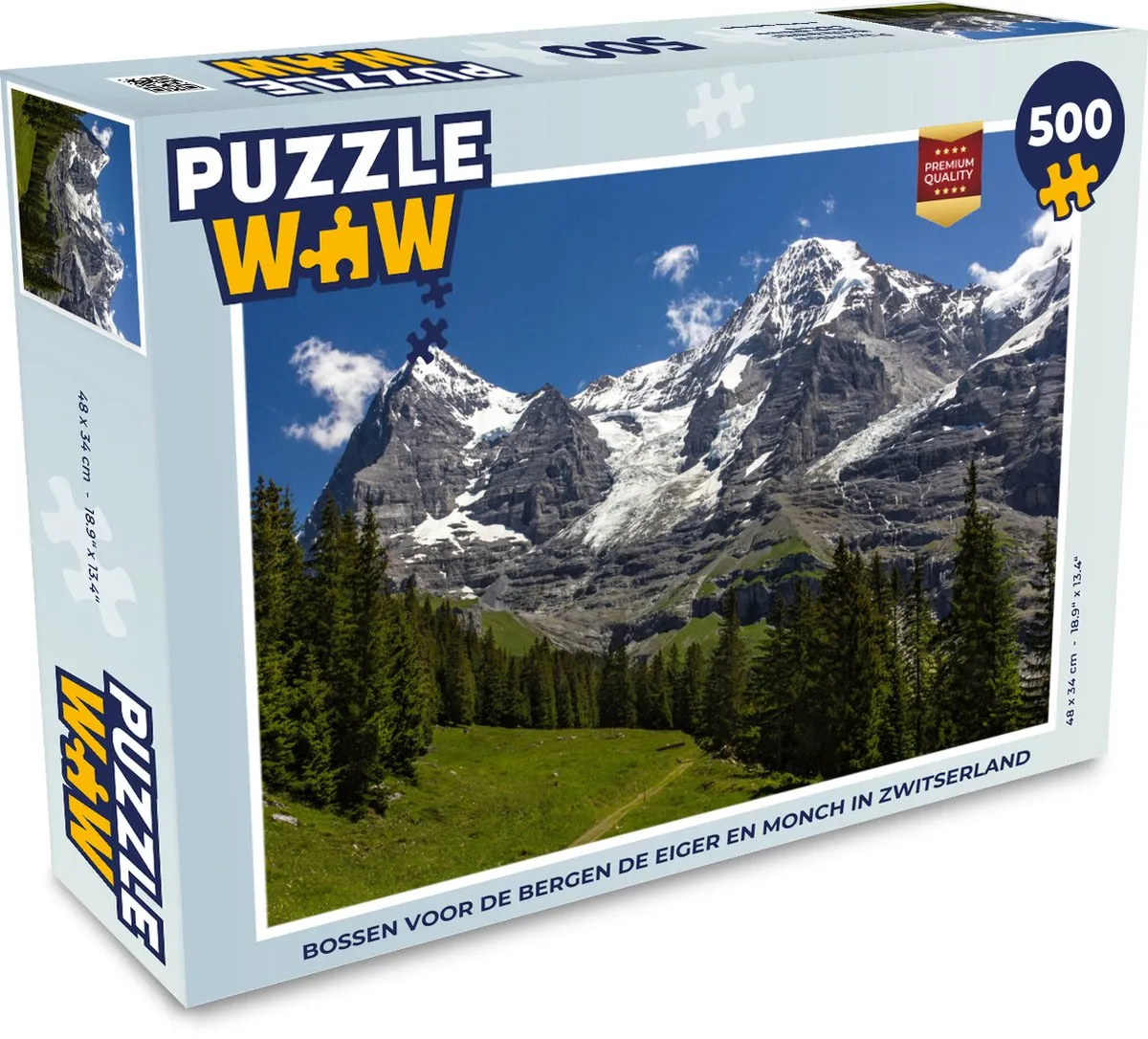 PuzzleWow Zwitserland Puzzel - Eiger & Mönch 500 Stuks - Multicolor