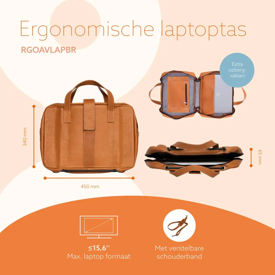 R-Go Tools Viva Laptoptas - 15,6 inch - Bruin - afbeelding 2 van 6