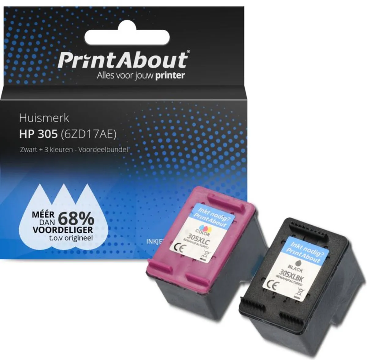 PrintAbout HP 305 Voordeelbundel 6ZD17AE-PA2 - 4 Cartridges