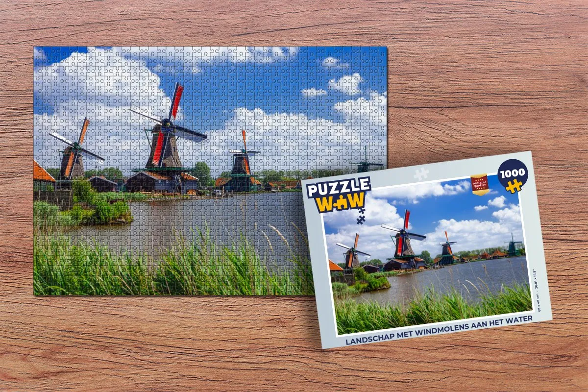 PuzzleWow Legpuzzel Landschap met windmolens 1000 Stuks - Multicolor