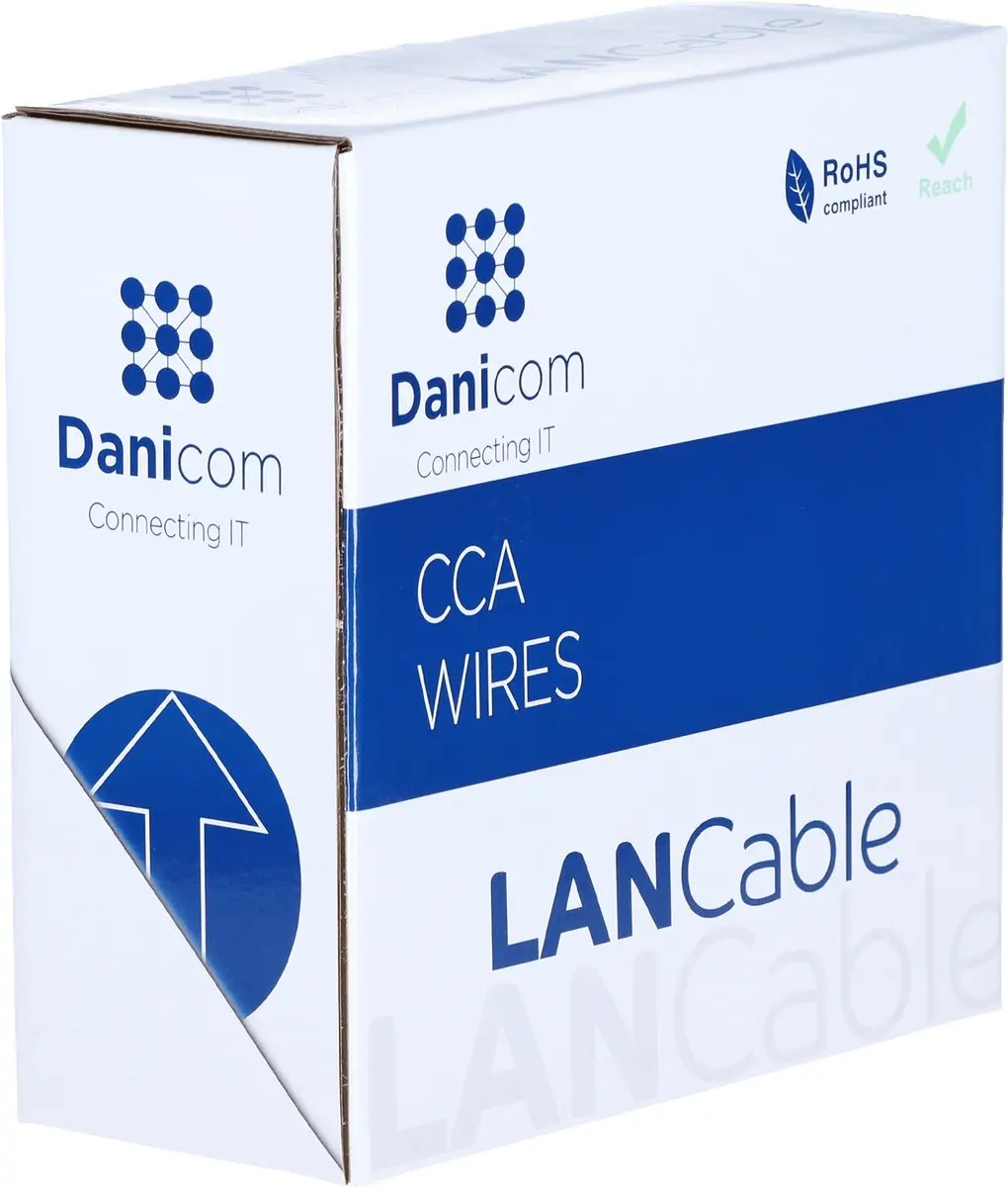 Danicom CAT5e U/UTP 100 meter kabel op rol soepel grijs CCA