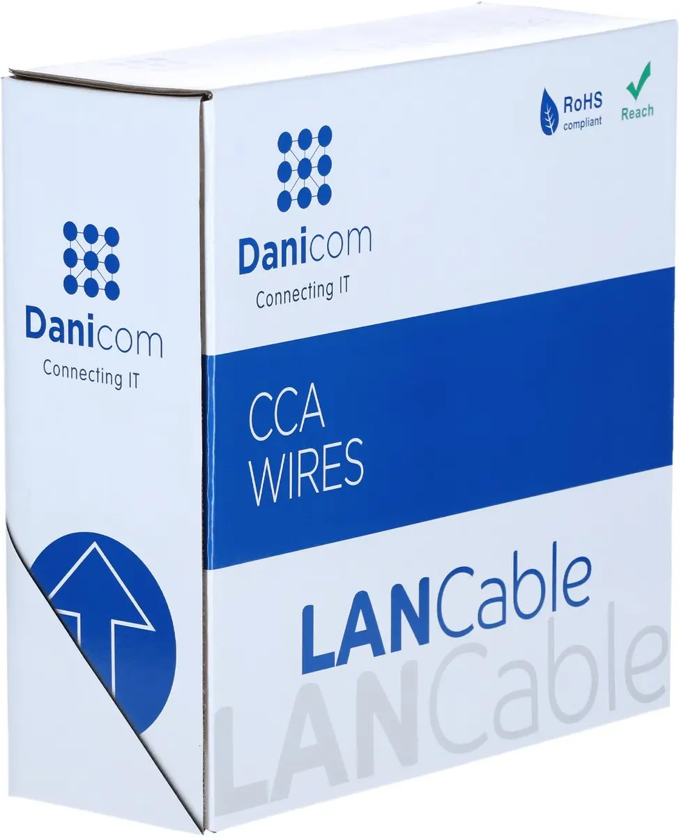 Danicom CAT5e F/UTP 100 meter kabel op rol stug grijs CCA