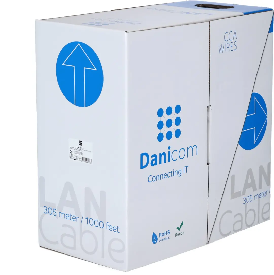 Danicom CAT6 U/UTP 305 meter kabel op rol soepel grijs CCA